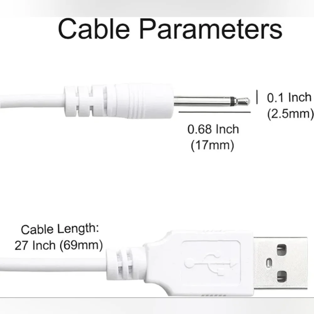 Original Replacement DC Charging Cable USB Cord for Rechargeable Wand Massagers